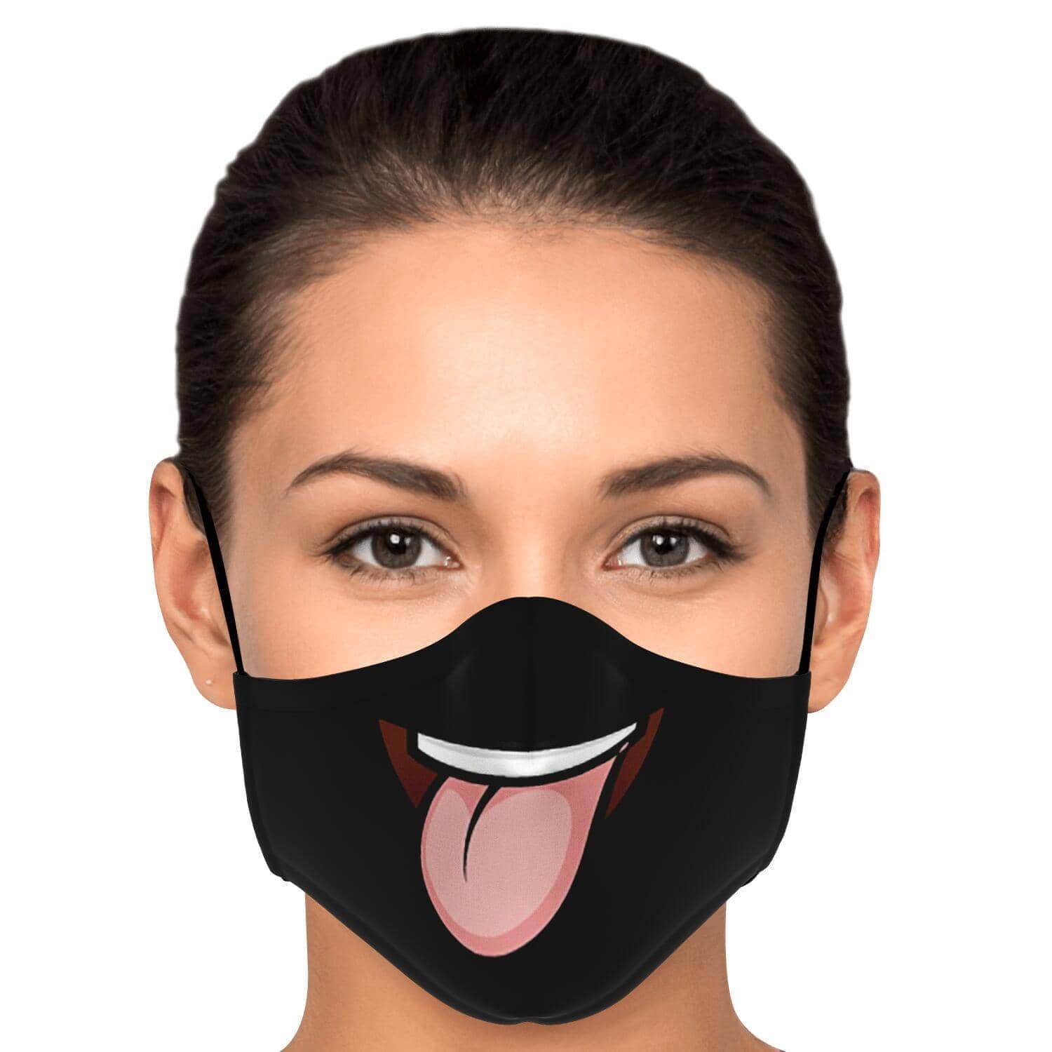 Tongue Out Smiling Face Mask - Black-Fashion Face Mask - AOP