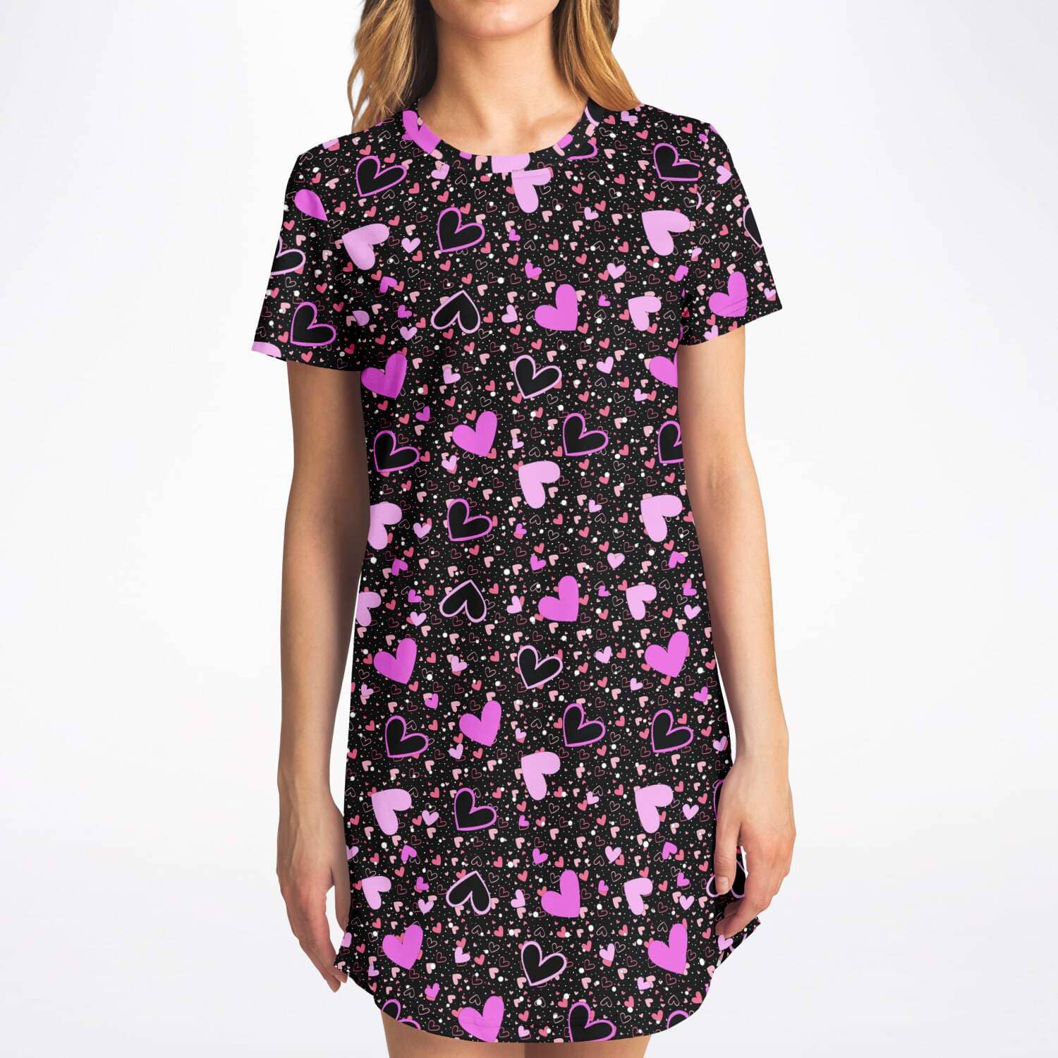 Black Pink Hearts T-Shirt Dress