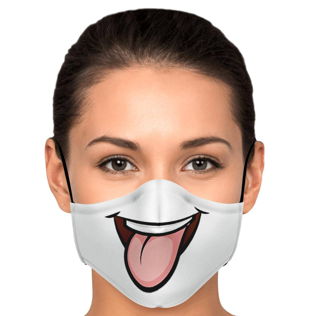 Tongue Out Smiling Face Mask-Fashion Face Mask - AOP