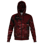 Red & White Vancouver Map Zip Hoodie-Fashion Zip-Up Hoodie - AOP