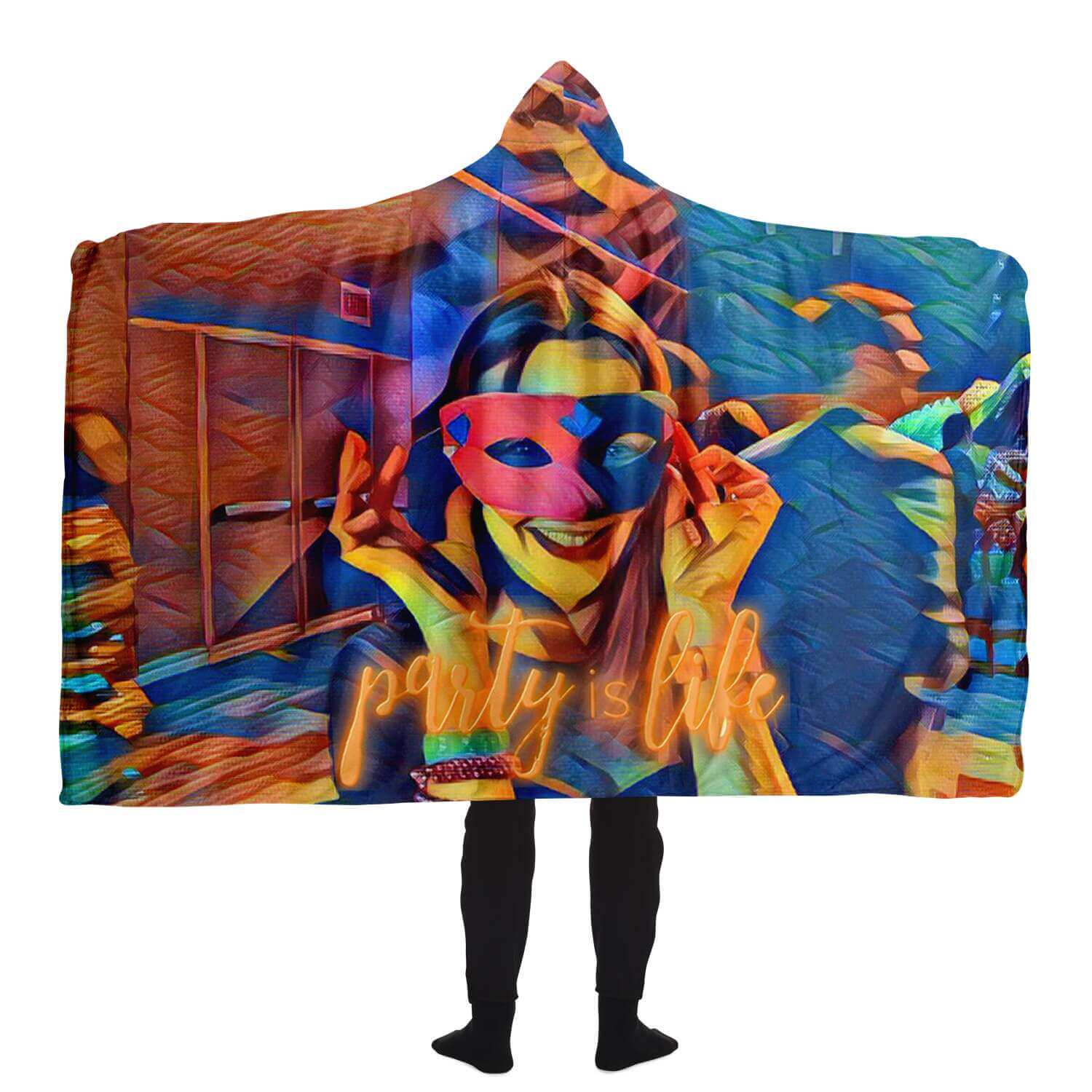 Masked Girl Hooded Blanket-Hooded Blanket - AOP