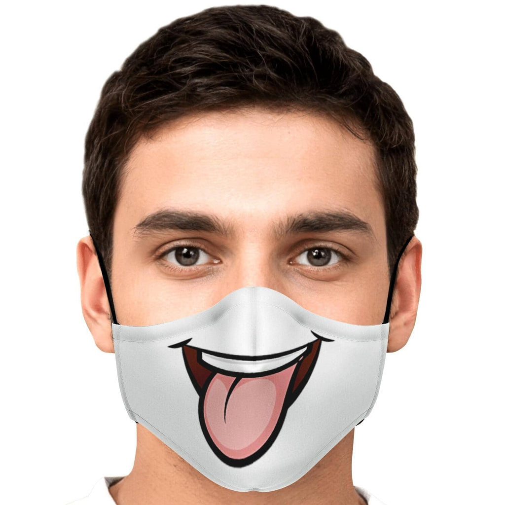 Tongue Out Smiling Face Mask-Fashion Face Mask - AOP