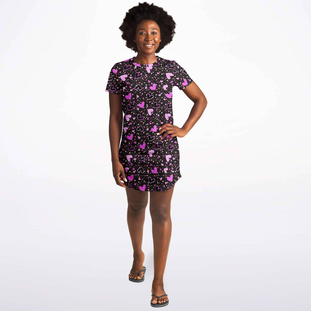 Black Pink Hearts T-Shirt Dress