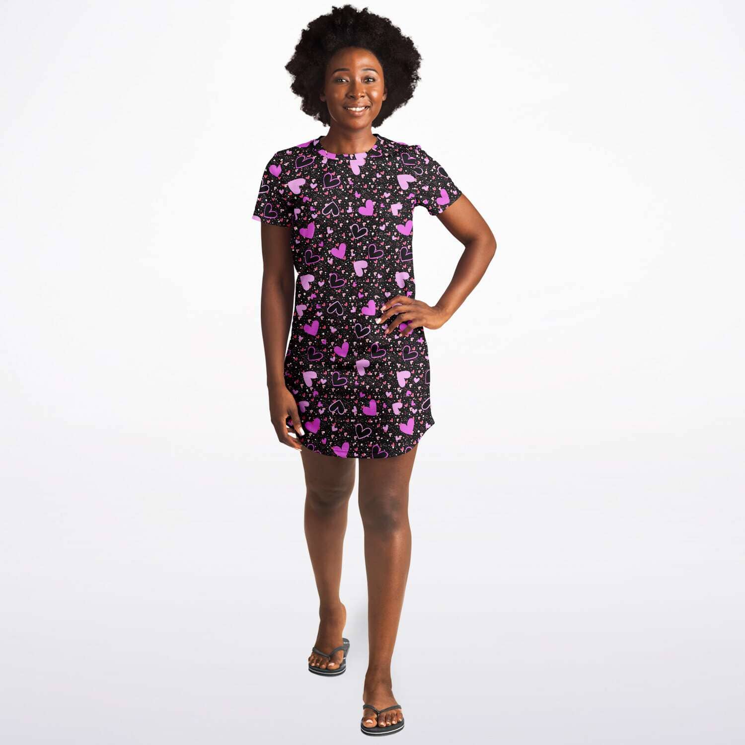 Black Pink Hearts T-Shirt Dress
