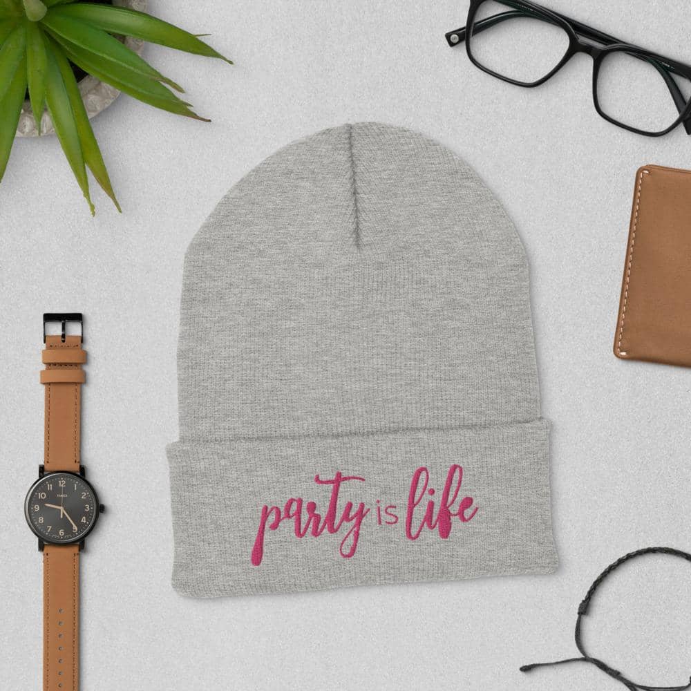 All Grey, Pink Party is Life Beanie-Head Gear