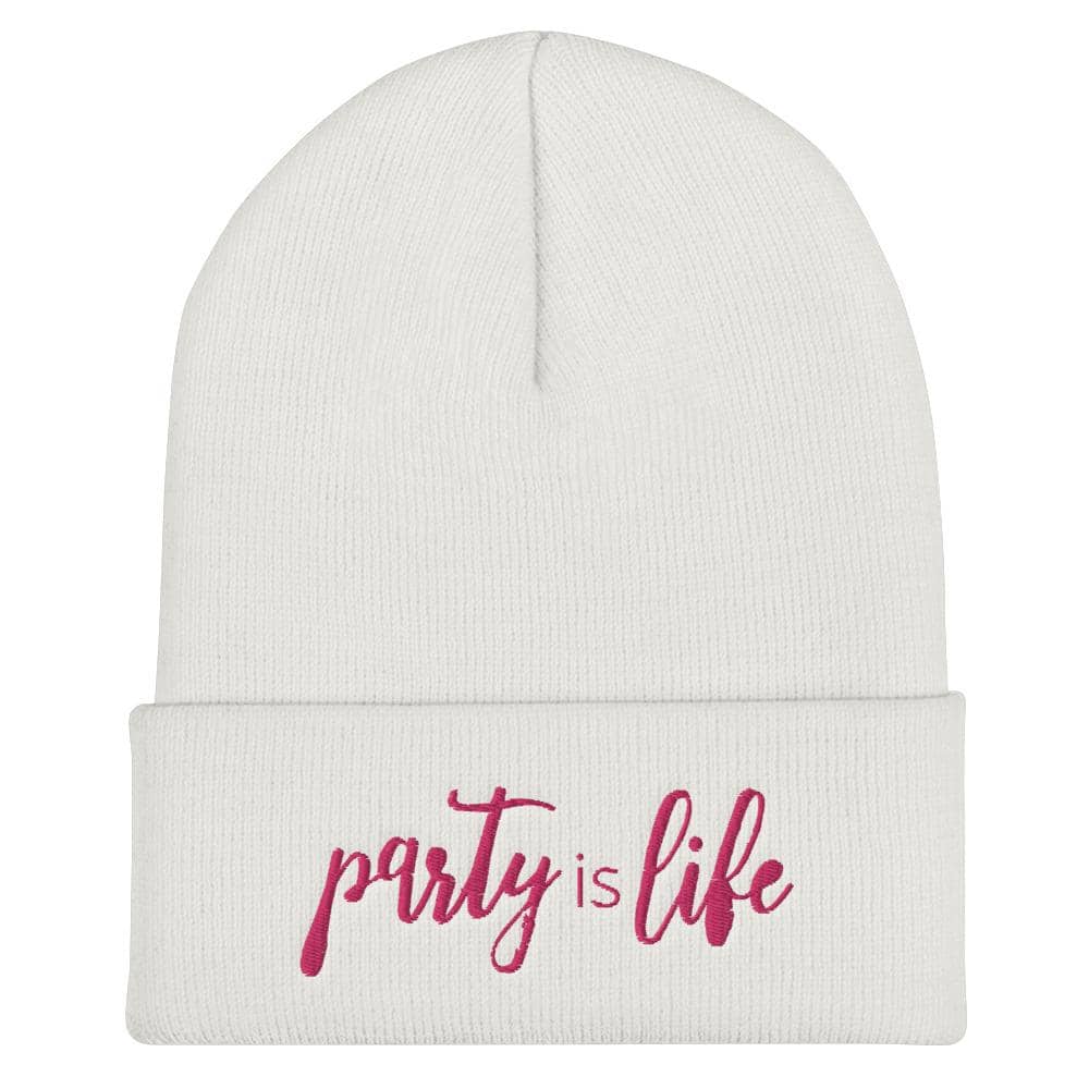 All White, Pink Party is Life Beanie-Head Gear