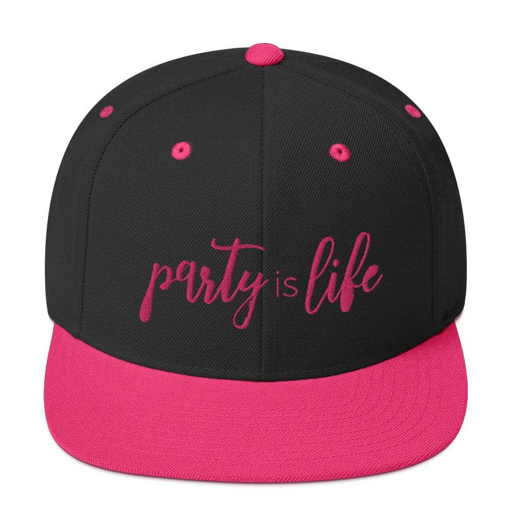 Black/Pink Rimmed, Pink Party is Life Snapback Hat-Head Gear