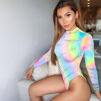 Long Sleeve Rainbow Tie Dye Bodysuit-Festival Wear
