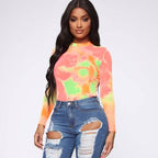 Long Sleeve Rainbow Tie Dye Bodysuit-Festival Wear