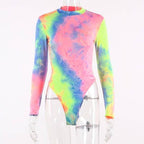 Long Sleeve Rainbow Tie Dye Bodysuit-Festival Wear