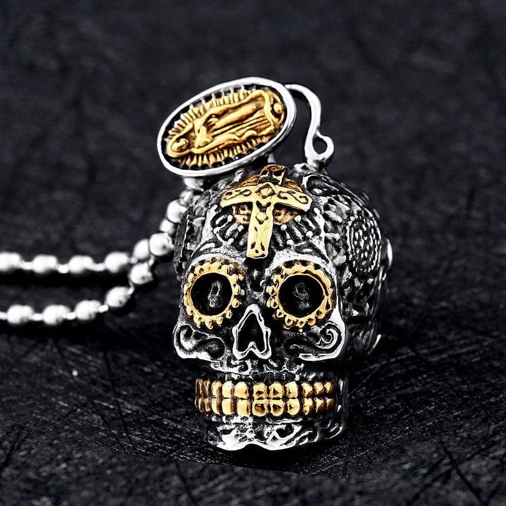 Sterling Silver Día de Muertos Skull Necklace-Jewelry