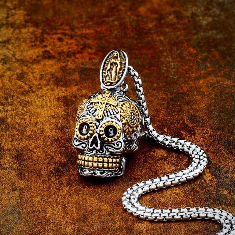 Sterling Silver Día de Muertos Skull Necklace-Jewelry