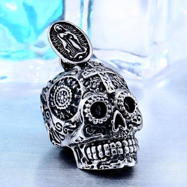 Sterling Silver Día de Muertos Skull Necklace-Jewelry