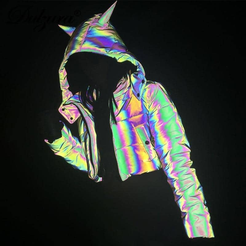 Rainbow Reflective Devil Ear Jacket-Jackets