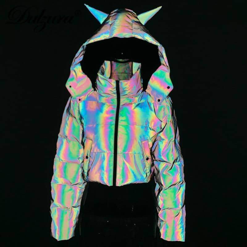 Rainbow Reflective Devil Ear Jacket-Jackets