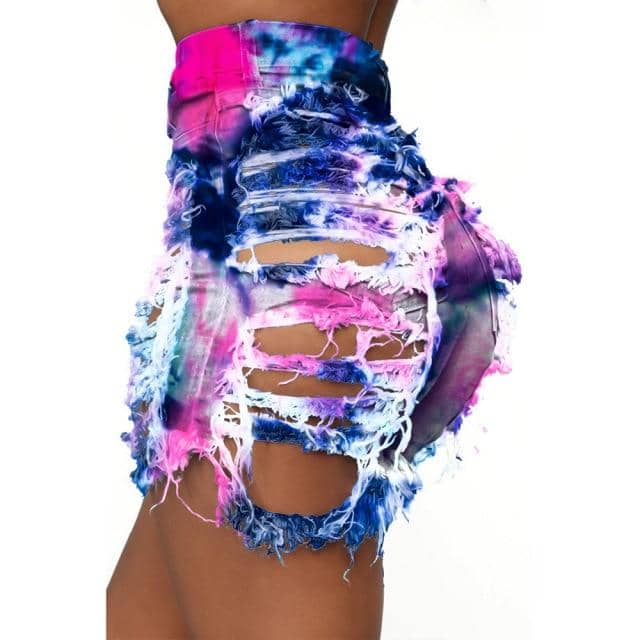 Tie Dye Denim Ripped Shorts-Festival Wear