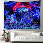 Psychedelic Black Light Mushroom Tapestry-