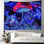 Psychedelic Black Light Mushroom Tapestry-