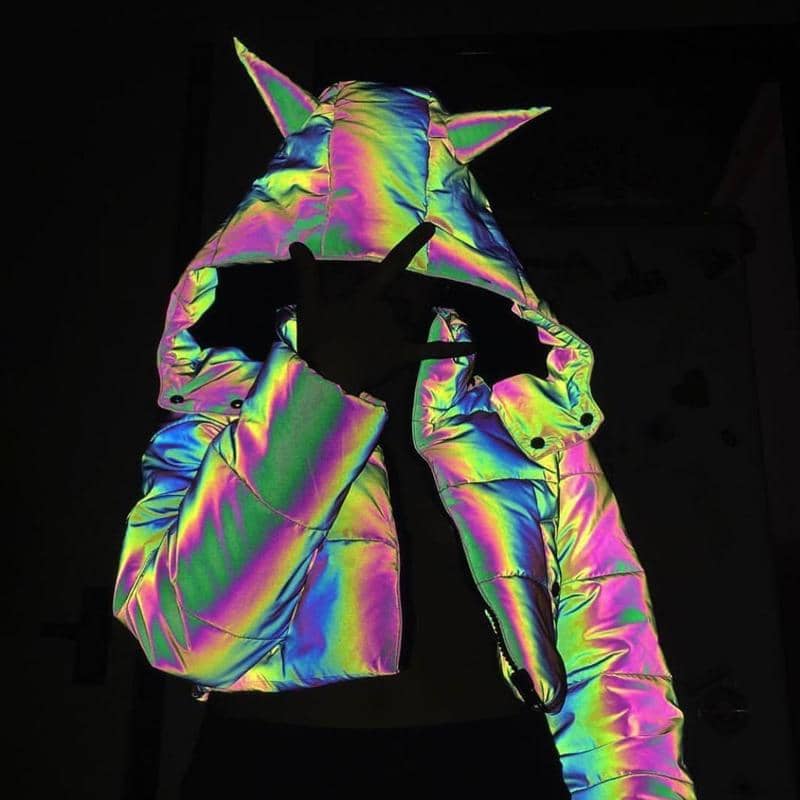 Rainbow Reflective Devil Ear Jacket-Jackets