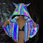 Rainbow Reflective Devil Ear Jacket-Jackets