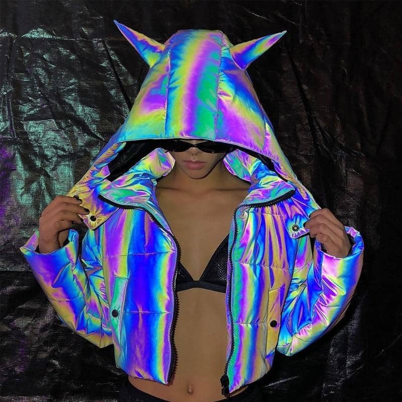 Rainbow Reflective Devil Ear Jacket-Jackets