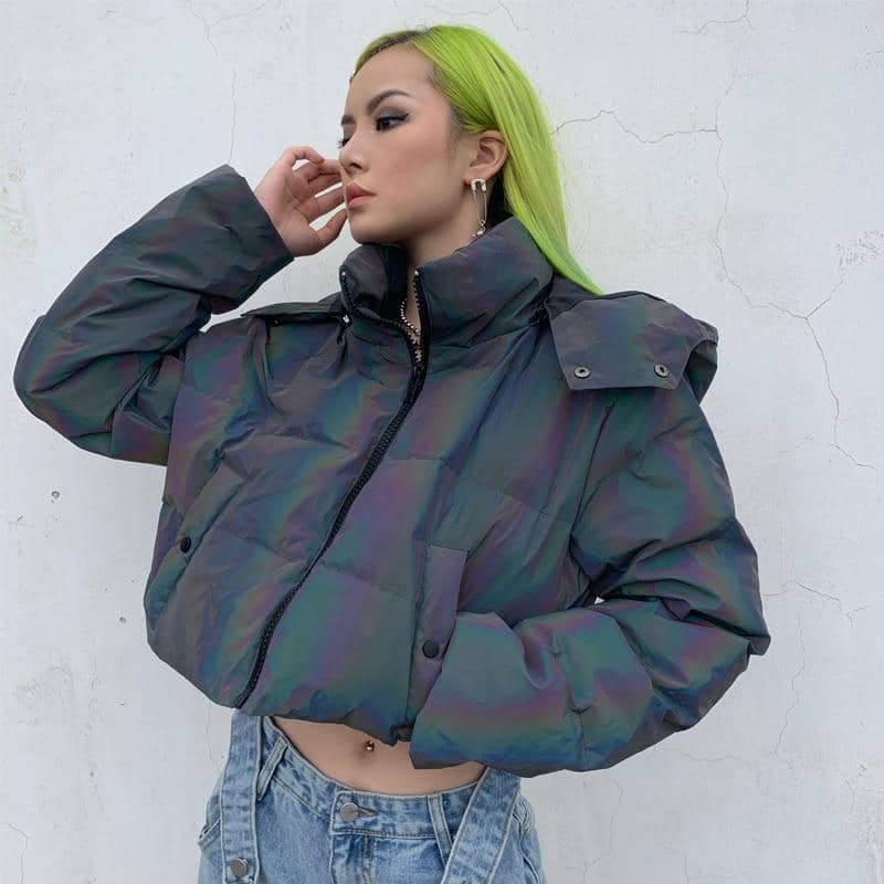 Rainbow Reflective Devil Ear Jacket-Jackets