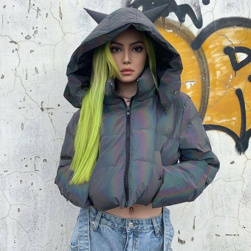 Rainbow Reflective Devil Ear Jacket-Jackets