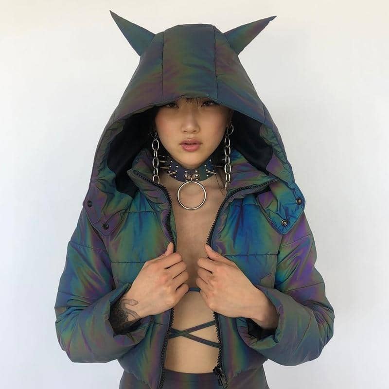 Rainbow Reflective Devil Ear Jacket-Jackets
