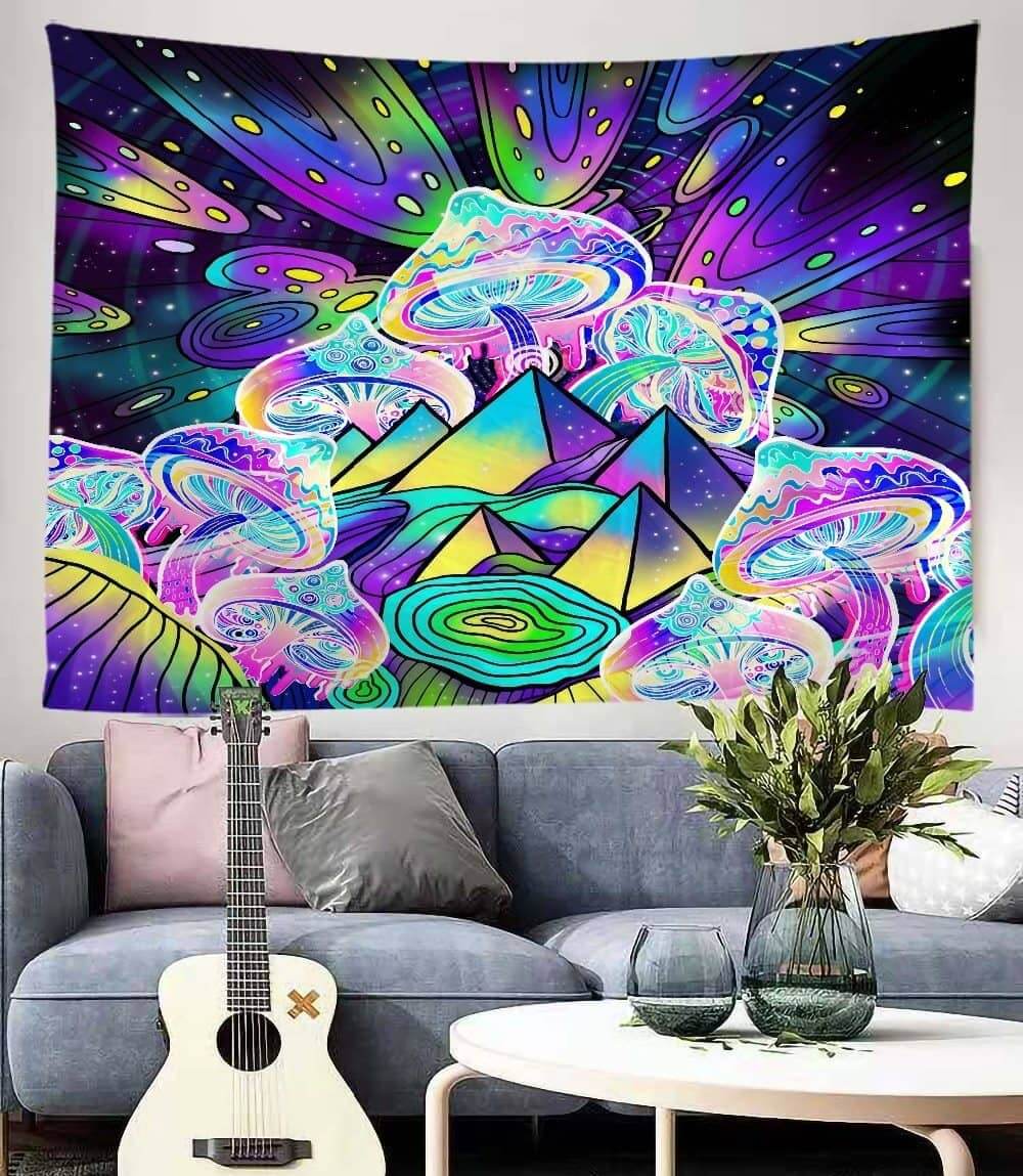 Psychedelic Mushroom Pyramid Tapestry-