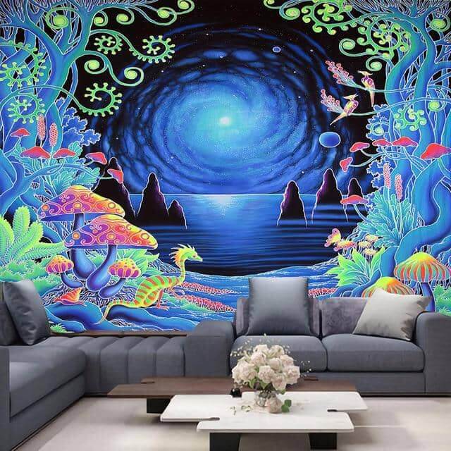 Psychedelic Reflecting Galaxy Across the Water Tapestry-