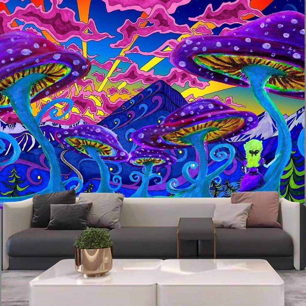 Psychedelic Purple Mushroom Haze Tapestry-