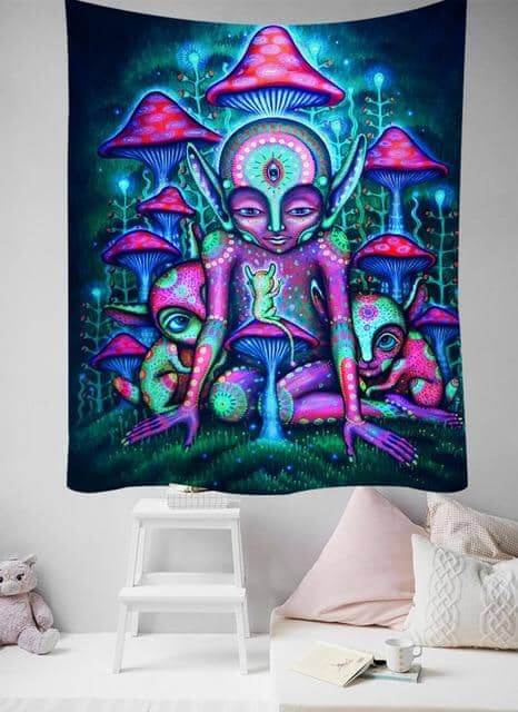 Psychedelic Mushroom Beings Tapestry