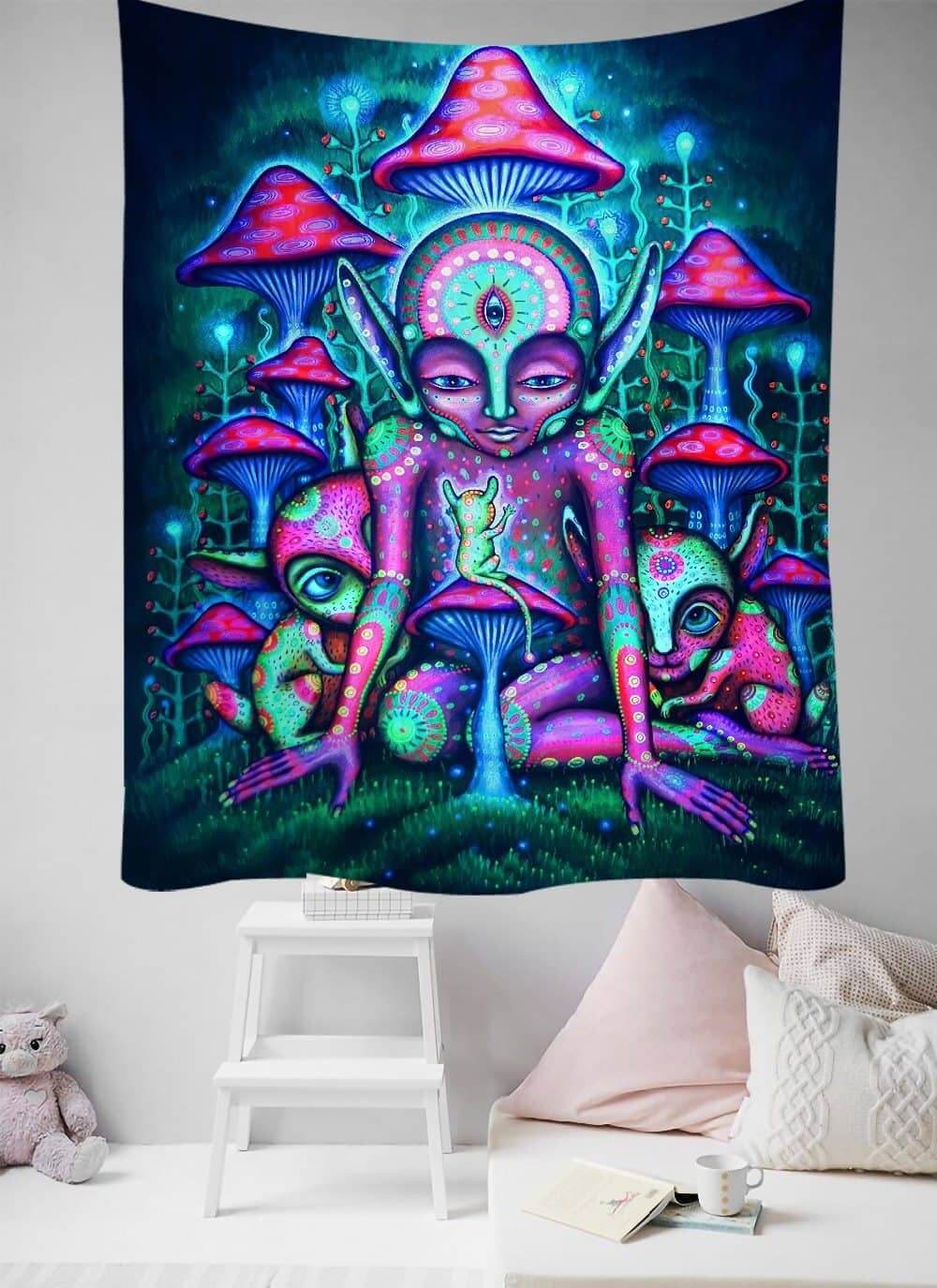 Psychedelic Mushroom Beings Tapestry