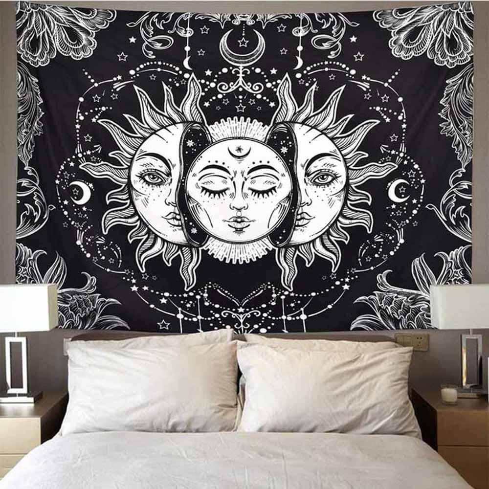 B&W Internal Moon of the Sun /w border Tapestry-Decorative Tapestries