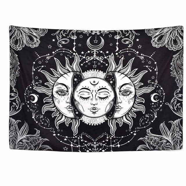 B&W Internal Moon of the Sun /w border Tapestry-Decorative Tapestries