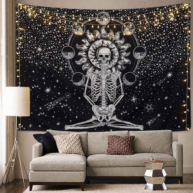 Meditating Skeleton Tapestry-Decorative Tapestries