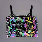 Reflective Rainbow Psychedelic Mushroom Crop Top-Festival Wear