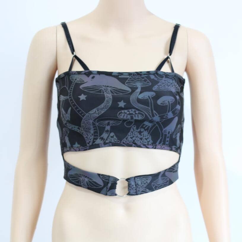 Reflective Rainbow Psychedelic Mushroom Crop Top-Festival Wear