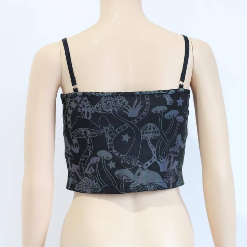 Reflective Rainbow Psychedelic Mushroom Crop Top-Festival Wear