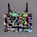 Reflective Rainbow Psychedelic Mushroom Crop Top-Festival Wear