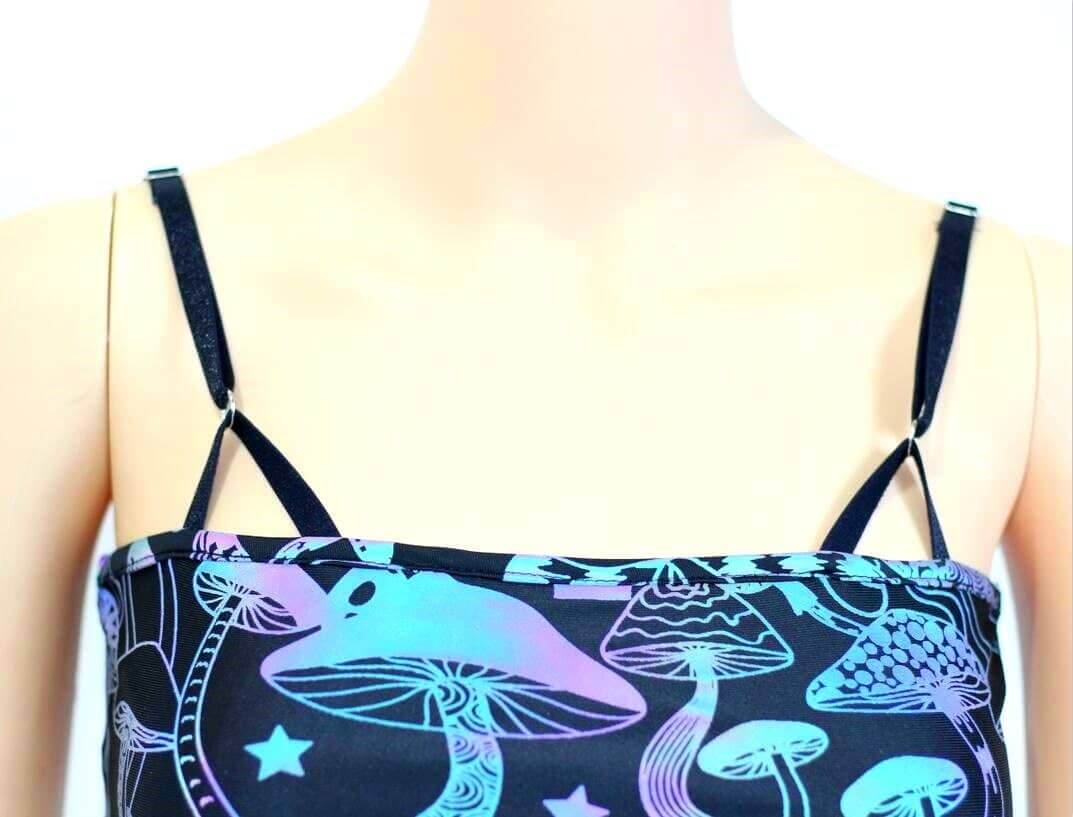 Reflective Rainbow Psychedelic Mushroom Crop Top-Festival Wear