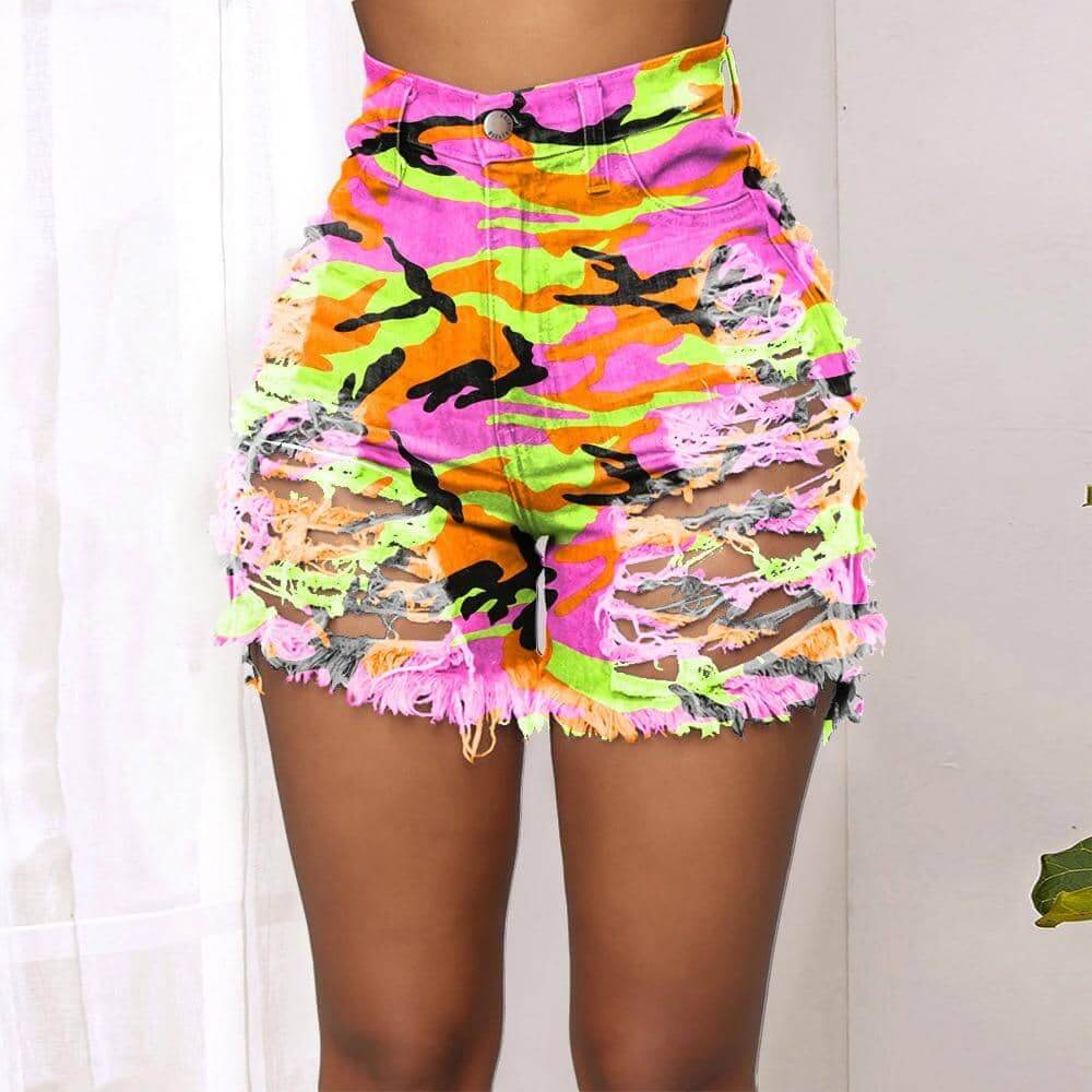 Tie Dye Denim Ripped Shorts-Festival Wear