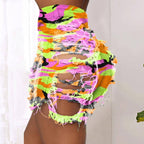 Tie Dye Denim Ripped Shorts-Festival Wear