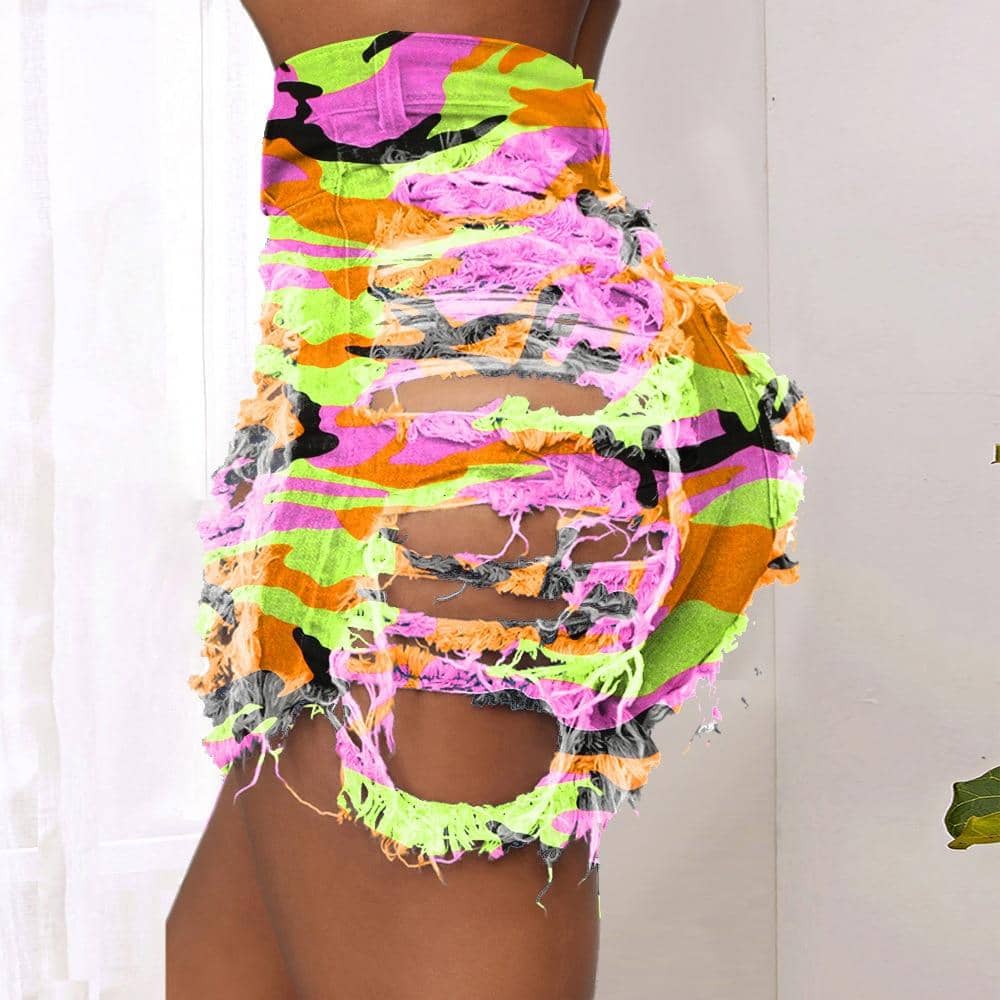 Tie Dye Denim Ripped Shorts-Festival Wear