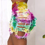 Tie Dye Denim Ripped Shorts-Festival Wear