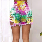 Tie Dye Denim Ripped Shorts-Festival Wear