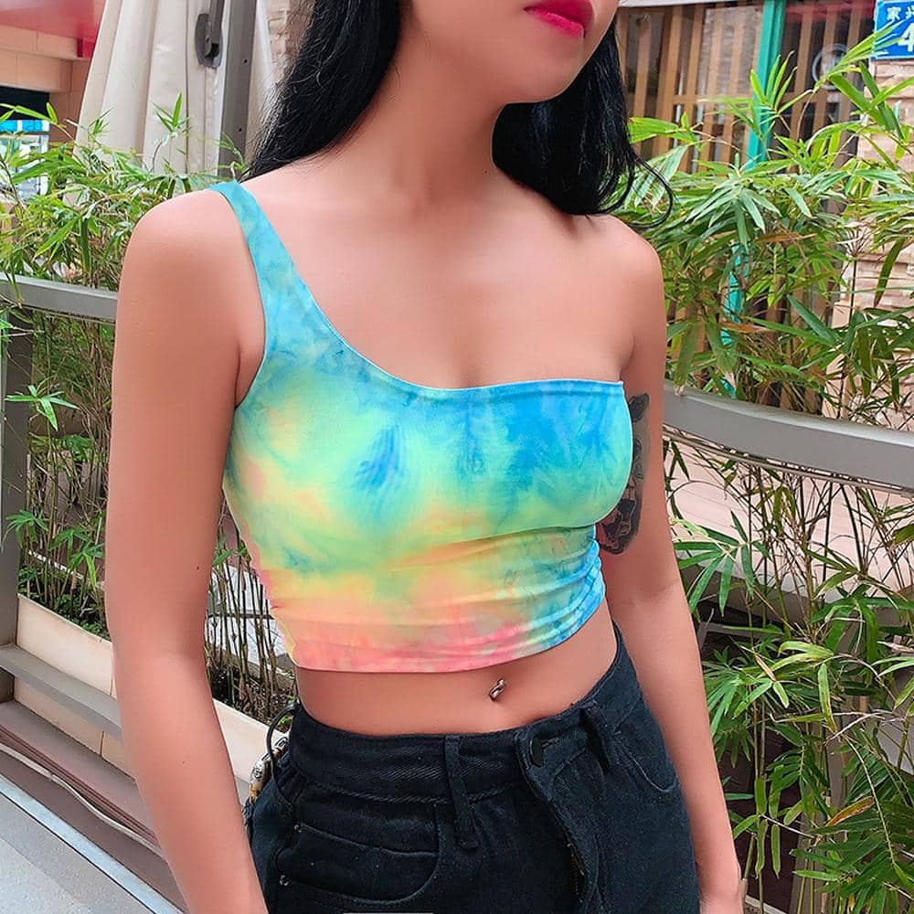 Tie Dye One Shoulder Crop Top-Festival Wear