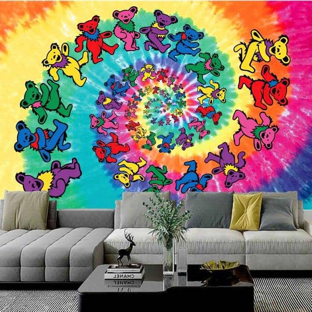 Trippy Rainbow Tie Dye Dancing Bears Tapestry-Decorative Tapestries