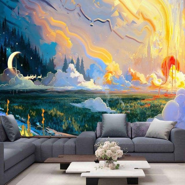 Night & Day Painted Horizon Tapestry-Decorative Tapestries