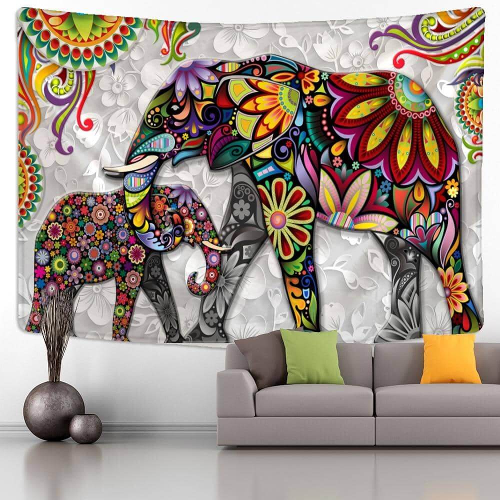 Psychedelic Flower Elephant Tapestry-